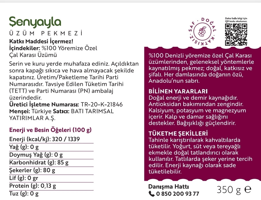 Şenyayla Çal Karası Üzüm Pekmezi