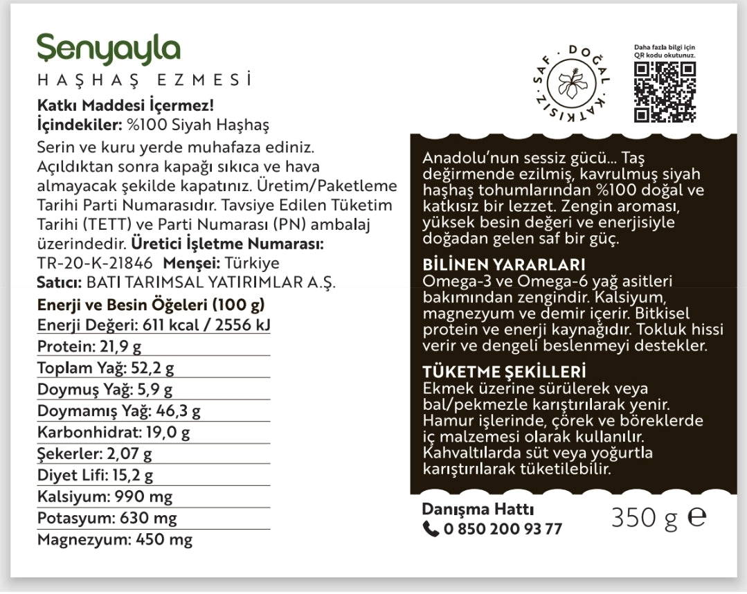 Şenyayla Siyah Haşhaş Ezmesi